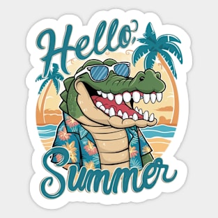 Hello Summer Funny Crocodile Wearing Sunglasses and a Hawaiian Style Shirt Sticker